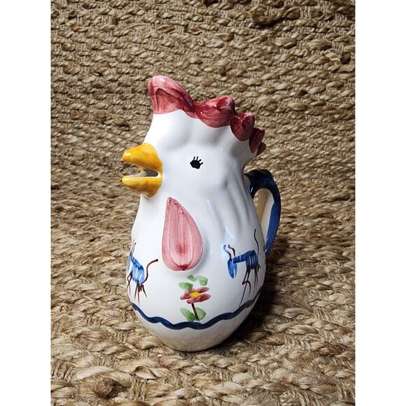 Vintage Pottery Hand Painted Rooster Pitcher Set Italy GIOVANNI VIETRI The Ants - Picture 4 of 16